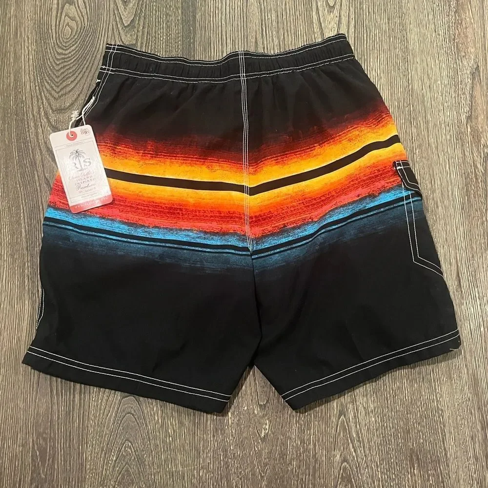 NWT RS Ocean Outfitters Shorts Board Tropical Sunset Black Orange Size Small